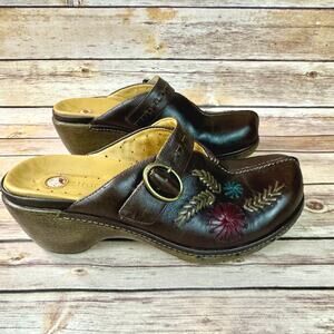Clarks UnStructured Womens Bohemian Hippie Brown Leather Floral Clogs Mules 8.5M